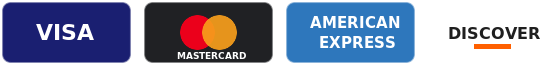 Accepted credit cards: Visa, Mastercard, American Express, and Discover